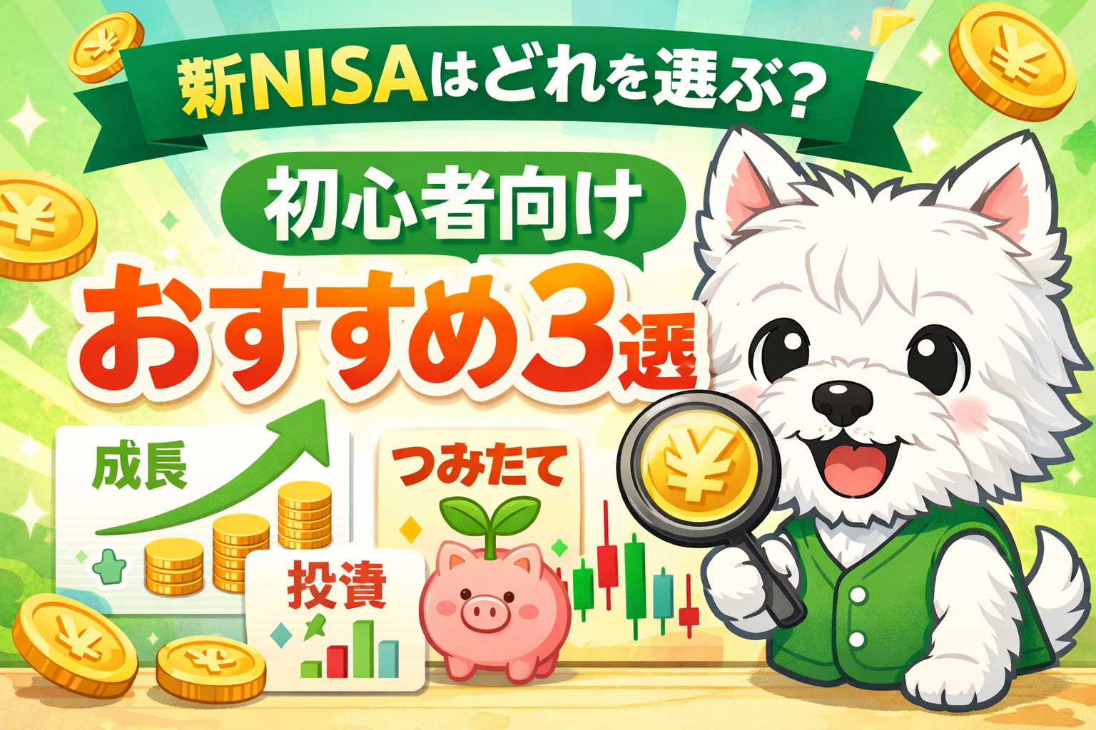 新NISAはどれを選ぶ？初心者向けおすすめ3選｜ウエスティのイラスト