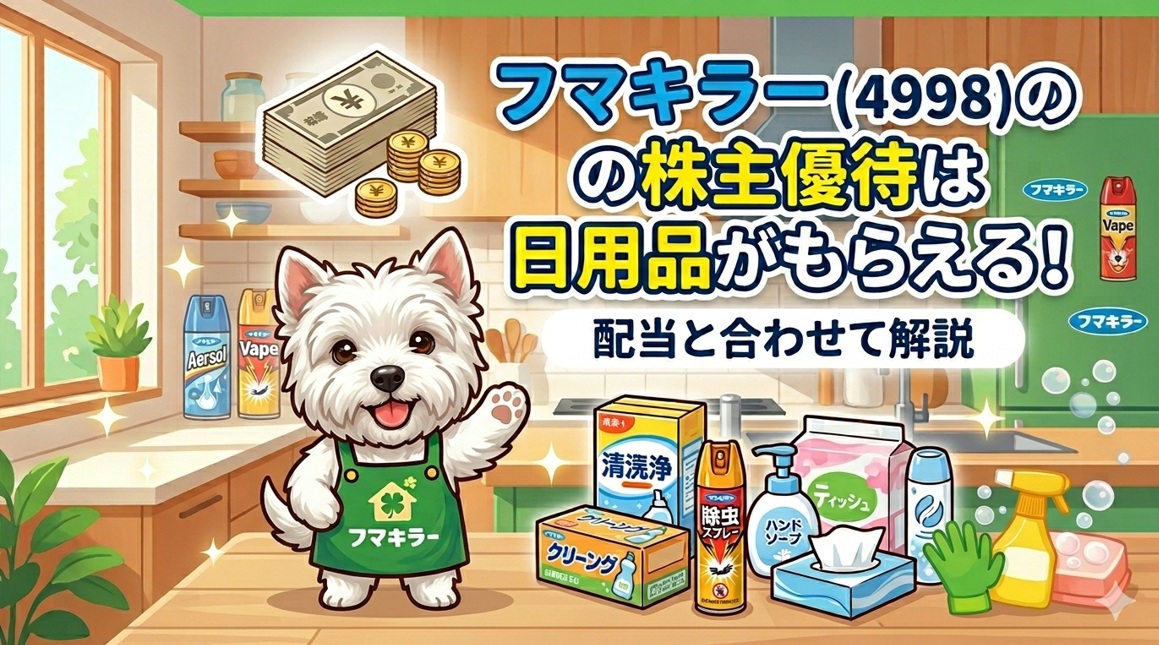 フマキラー（4998）の株主優待内容と配当をわかりやすく解説したアイキャッチ画像