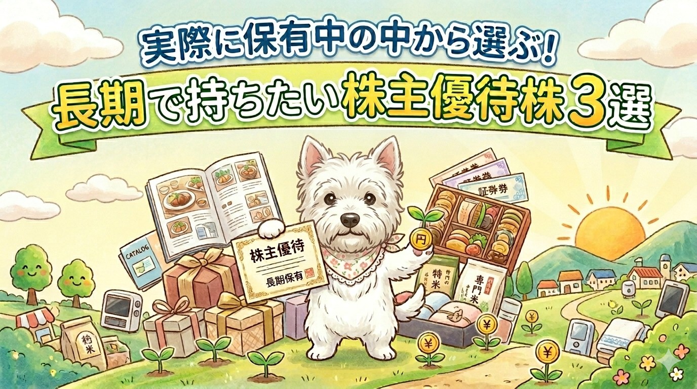 実際に保有中の長期で持ちたい株主優待株3選を紹介するアイキャッチ画像