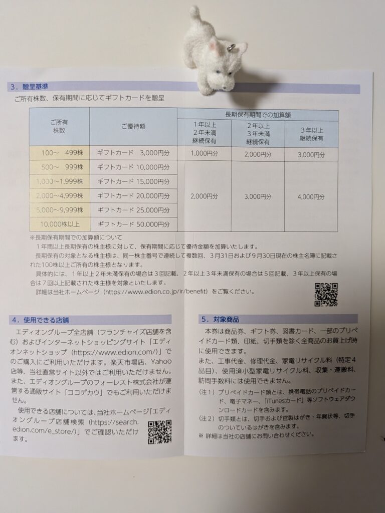 エディオン（2730）の株主優待制度と長期保有特典の案内