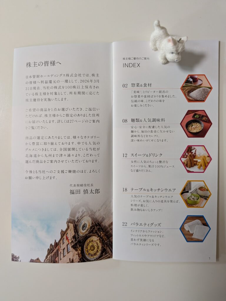 日本管財HD(9347)の株主優待カタログの目次ページ