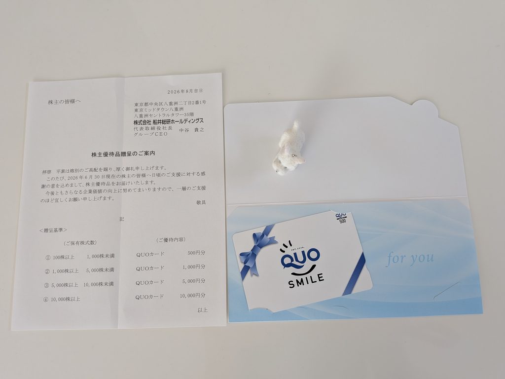船井総研ホールディングスの株主優待QUOカード500円分